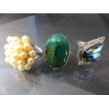 Three silver rings including one set with Freshwater pearls etc - Weight approx - 24.7g