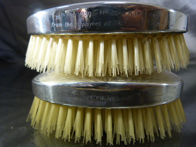 Pair of unused silver hallmarked clothes brushes with engine turned decoration, dated 1946 - Image 3 of 5