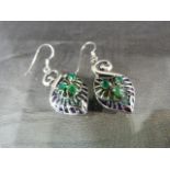 Pair of silver CZ and faux emerald earrings