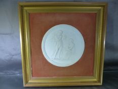 Royal Copenhagen Parian wall plaque in frame decorated in relief with with classical scenes