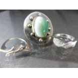 Three silver rings - 1 banded Agate and two CZ set rings - approx weight - 16.7g