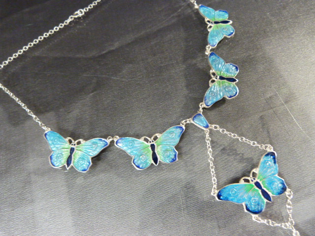 Silver and enamel butterfly necklace - Image 2 of 6