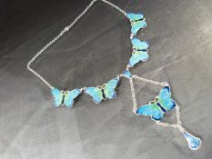 Silver and enamel butterfly necklace