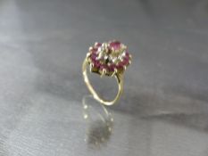 9ct Ruby and Diamond Cluster ring UK - K 1/2 approx weight - 2.0g