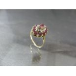 9ct Ruby and Diamond Cluster ring UK - K 1/2 approx weight - 2.0g