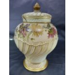 Royal Worcester Blush Ivory Pot Pouri vase with a gilt finial above a spirally reticulated cover (