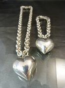 Matching silver 925 hallmarked Necklace and bracelet by WEMPE with large heart pendants that chime