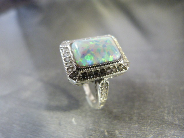Silver Art Deco-style ring set with opal UK - N - Image 4 of 8