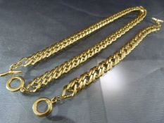 Matching curb link necklace and bracelet (approx 38cm & 18cm) of Gold metal (tests as 9ct but