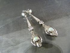 Pair of Art Deco-style silver CZ and opal drop earrings
