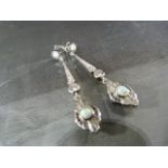 Pair of Art Deco-style silver CZ and opal drop earrings