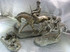Horse-Racing - Two bronzed racing figures. One with mounted plaque to plinth 'Royal Windsor Race