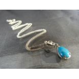 Silver Turquoise and Diamond set Pendant approx 7.5mm wde and hun from a 16" fine trace link chain