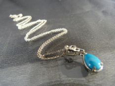 Silver Turquoise and Diamond set Pendant approx 7.5mm wde and hun from a 16" fine trace link chain