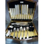 An Oak canteen of Walker and Hall A1 plated cutlery for six piece setting. Appears to be complete.