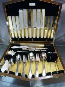 An Oak canteen of Walker and Hall A1 plated cutlery for six piece setting. Appears to be complete.