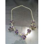 Silver and Amethyst necklace set with 21 Marquise and 3 round cut stones