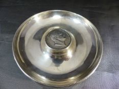Hallmarked Silver Ashtray inset with coin (William IV 1834 half crown). Chester Stokes & Ireland Ltd