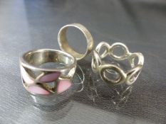 Three silver rings including 1 set with Mother of Pearl stones approx weight - 14.9g
