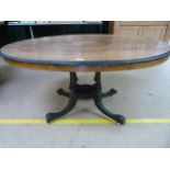 Edwardian inlaid Rosewood veneered oval table with black quattro leg base