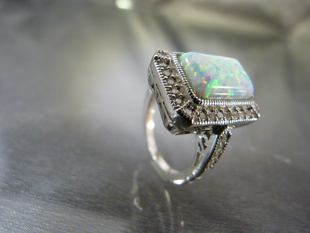 Silver Art Deco-style ring set with opal UK - N - Image 2 of 8