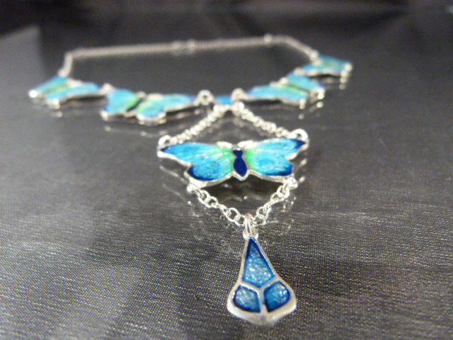 Silver and enamel butterfly necklace - Image 3 of 6