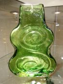 Geoffrey Baxter Whitefriars Cello vase in green and clear glass. approx 18cm high.