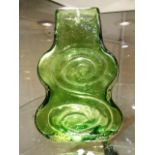 Geoffrey Baxter Whitefriars Cello vase in green and clear glass. approx 18cm high.