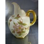 Royal Worcester c.1893 Blush Ivory pitcher/ewer, painted with flowers and gilded borders. Rd29115