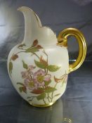 Royal Worcester c.1893 Blush Ivory pitcher/ewer, painted with flowers and gilded borders. Rd29115