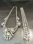 Bag of Vintage Diamante Costume jewellery Necklace and Bracelet, intact no stones missing or