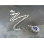 18ct white gold daisy-style sapphire and diamond pendant necklace set, approx 1ct