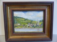 Small oil on board by R Wilde 1988 of canal village scene