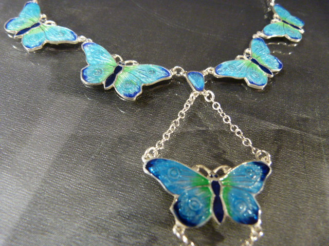 Silver and enamel butterfly necklace - Image 5 of 6