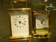 Brass Cased Carriage clock by Angelus with Roman numberal Chapter ring. 11 Jewel Movement - along