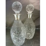 Pair of Moulded glass Decanters with Hallmarked silver collars - Hallmarks for Birmingham 1986 F G