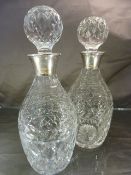 Pair of Moulded glass Decanters with Hallmarked silver collars - Hallmarks for Birmingham 1986 F G