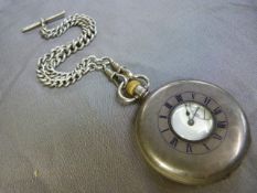 J W Benson gents silver cased half hunter pocket watch, the watch having signed white enamelled