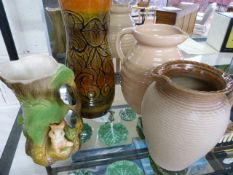 Poole pottery Delphis type vase by AF, Hornsea jug and two other Baluster jugs
