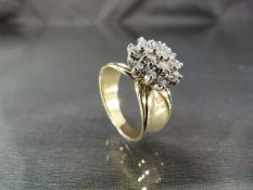 14ct yellow gold diamond cluster ring, over 1ct