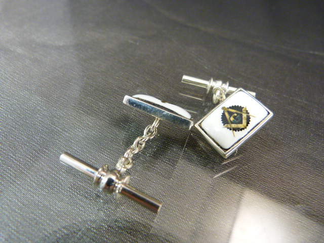Pair of silver and enamel set Masonic-style cufflinks - Image 3 of 4