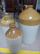 Three Graduating earthenware Cider Flagons - Local interest. Largest for Carr and Quick Ltd 15 Queen