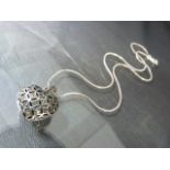 Silver Marcasite filigree approx: 17mm wide Heart shaped Locket, hung from an approx: 16”