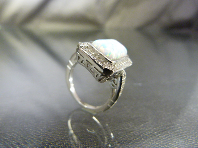 Silver Art Deco-style ring set with opal UK - N - Image 7 of 8