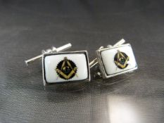 Pair of silver and enamel set Masonic-style cufflinks
