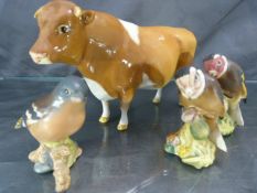 Beswick - Three Garden birds 1 A/F along with a Guernsey Tan and White bull CH Sabrina's Sir