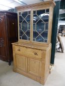 Antique Pine Secretaire with glazed bookcase over