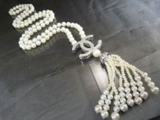 Long designer-style freshwater pearl and CZ necklace