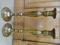 Oversized pair of Brass candlesticks in the Gothic style