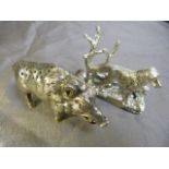 Silverplated boar marked I/O to snout, possibly WMF, and a golden retriever figure